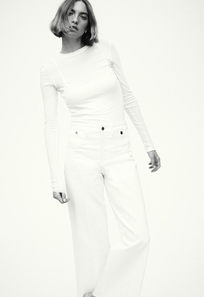 H&M - Wide high waist ankle jeans - white