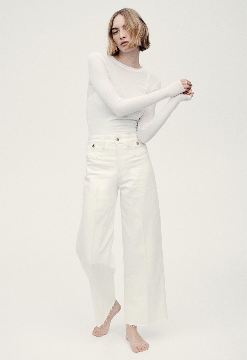 H&M - Wide high waist ankle jeans - white