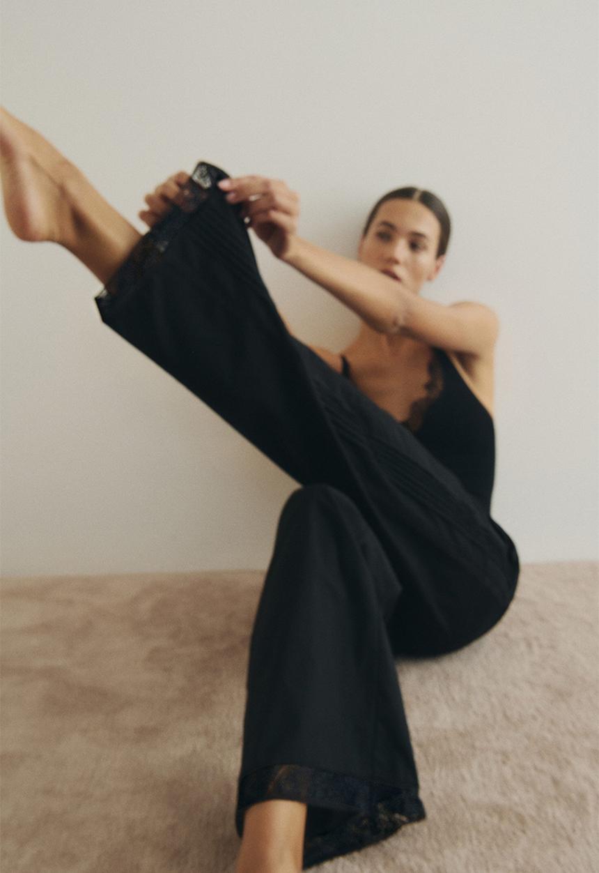 H&M - Lace-trimmed drawstring trousers - black