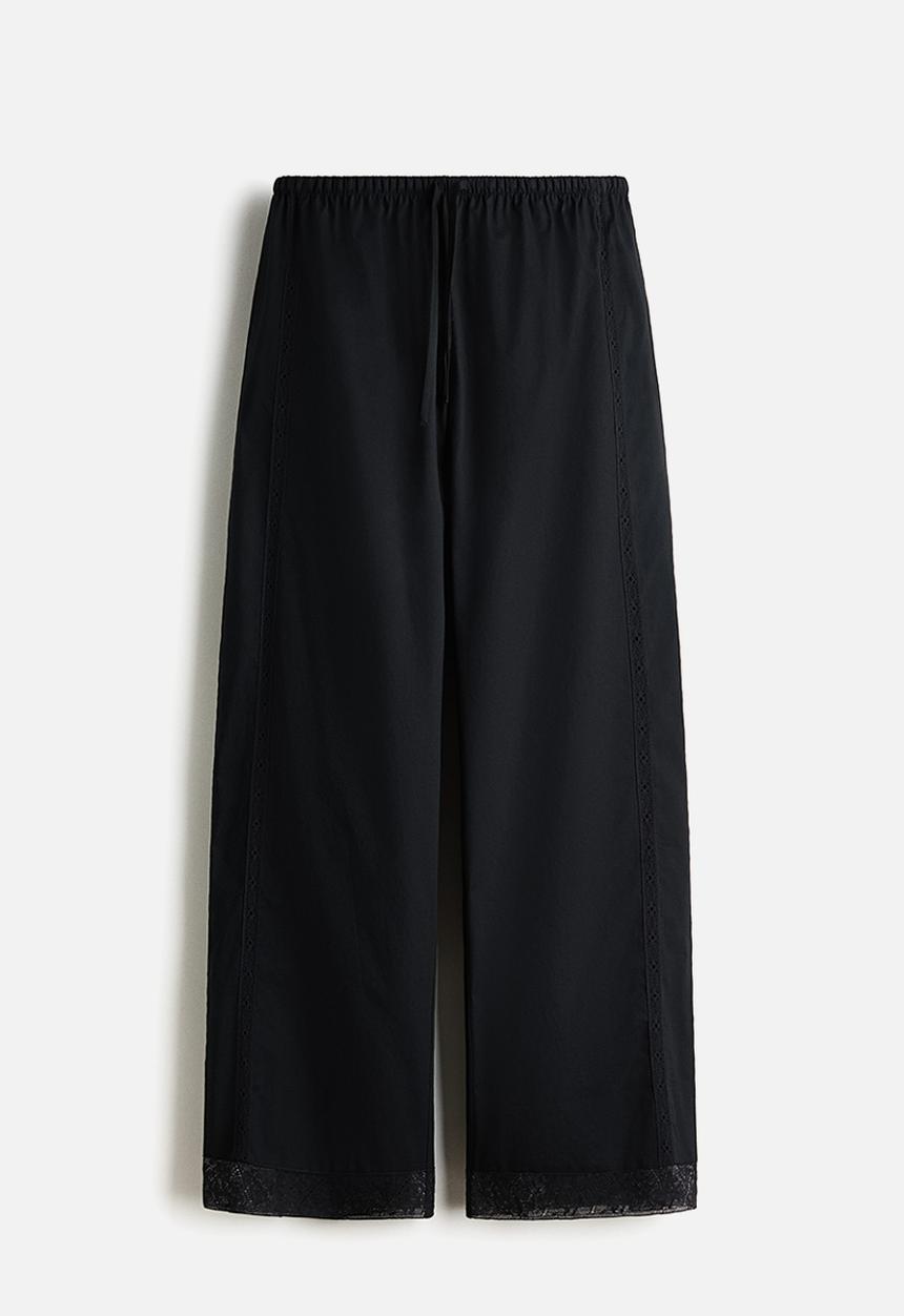H&M - Lace-trimmed drawstring trousers - black