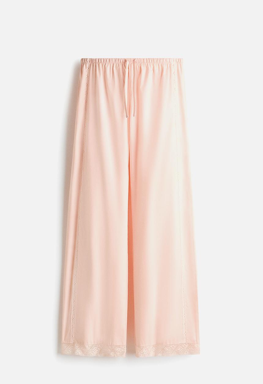 H&M - Lace-trimmed drawstring trousers - powder pink