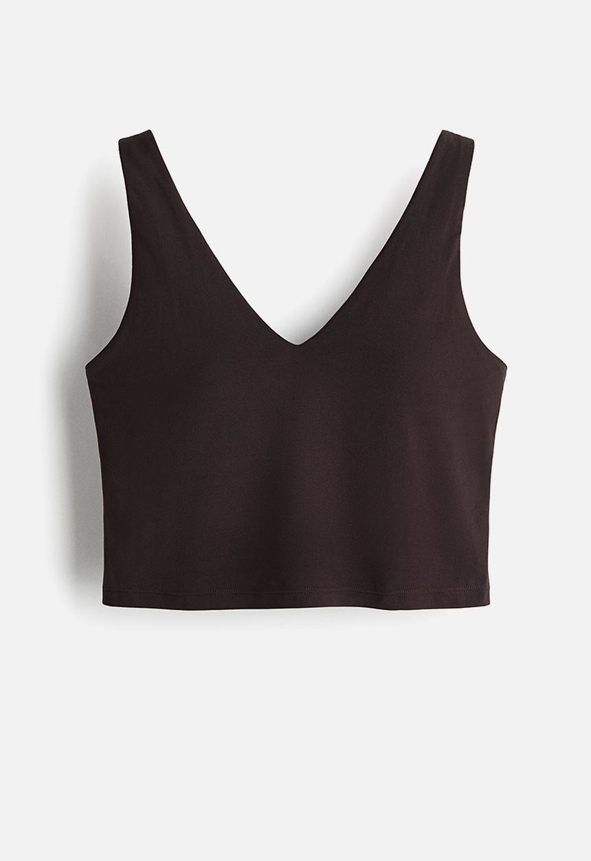 H&M - Cropped sports top with softmove™ - coffee bean brown