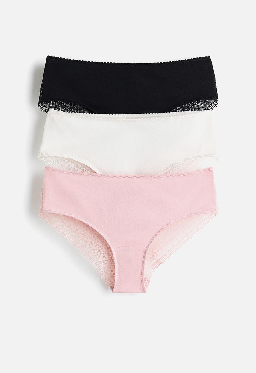 H&M - 3-pack cotton and lace hipster briefs - light pink/white/black