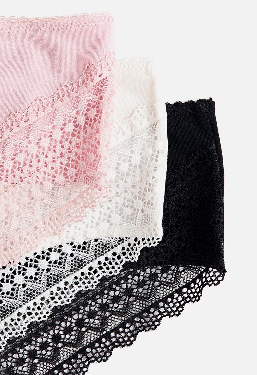 H&M - 3-pack cotton and lace hipster briefs - light pink/white/black