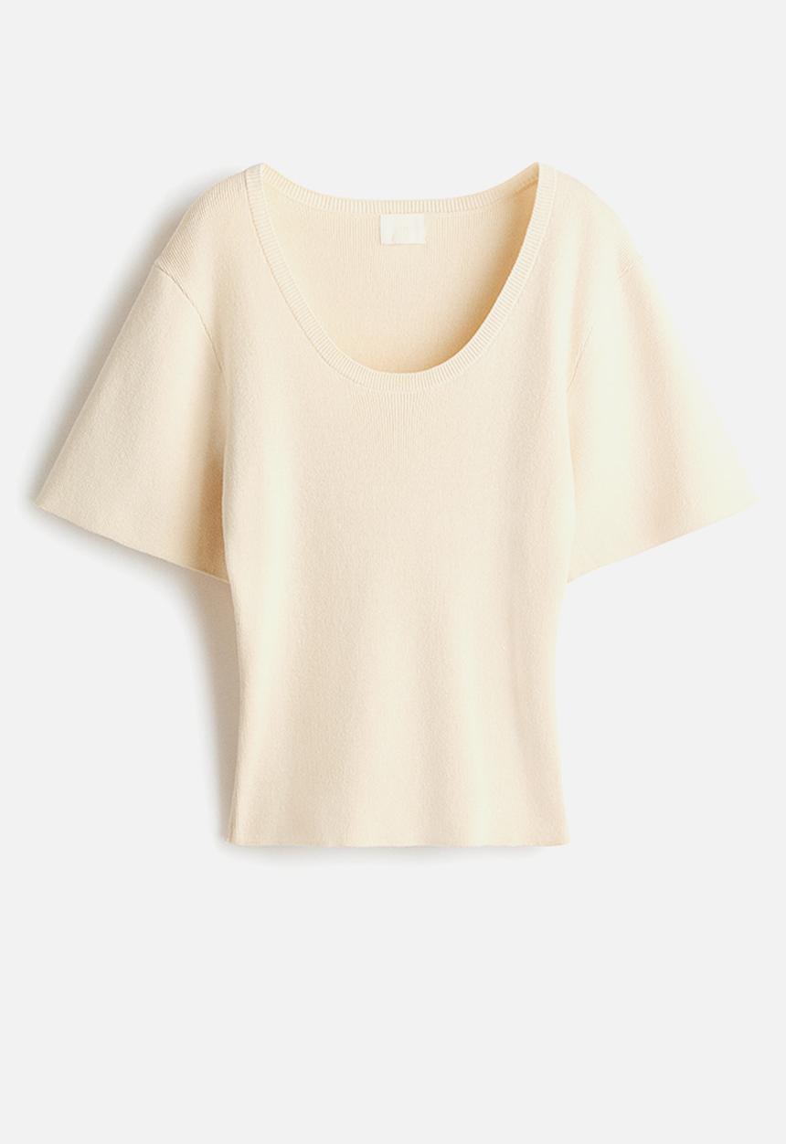 H&M - Fine-knit T-shirt - cream