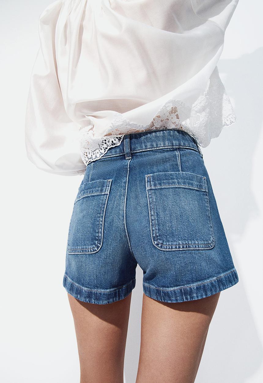 H&M - High-waisted denim shorts - denim blue