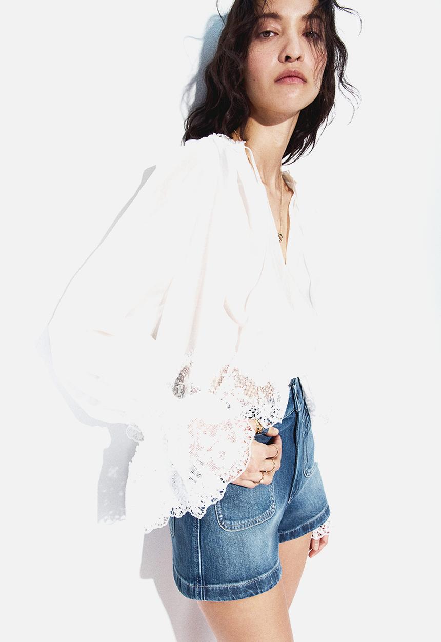 H&M - High-waisted denim shorts - denim blue