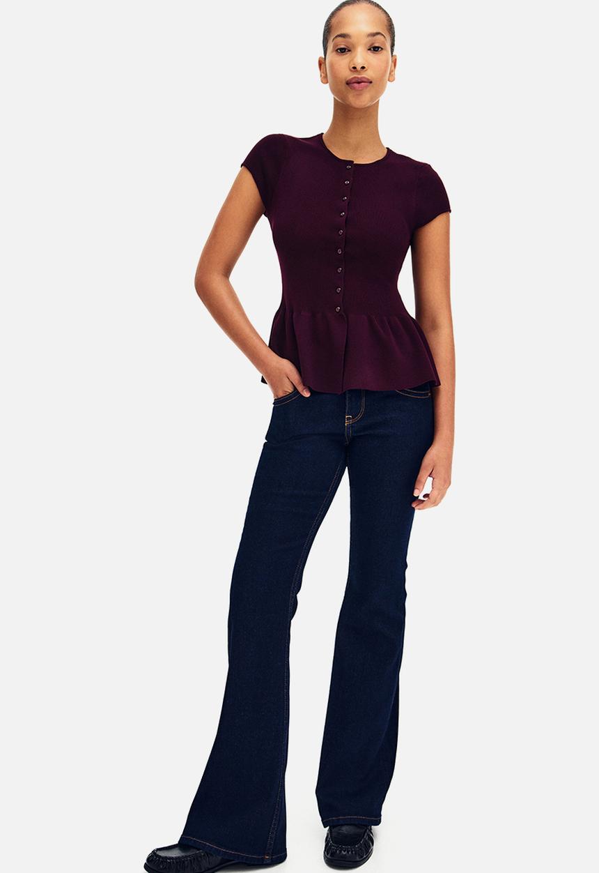 H&M - Short-sleeved peplum cardigan - burgundy