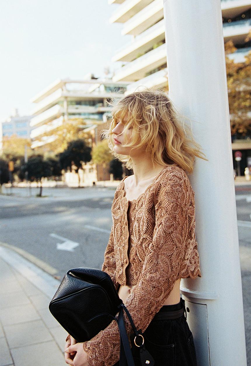 H&M - Cropped crochet-look top - dark beige