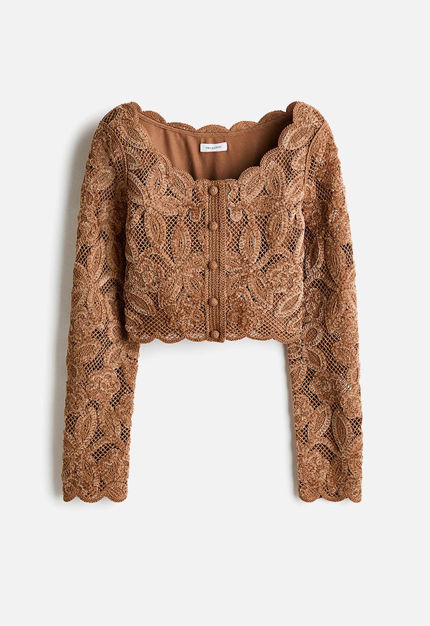 H&M - Cropped crochet-look top - dark beige