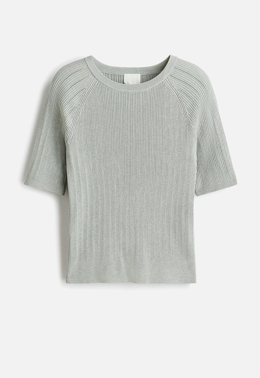 H&M - Rib-knit T-shirt - light grey