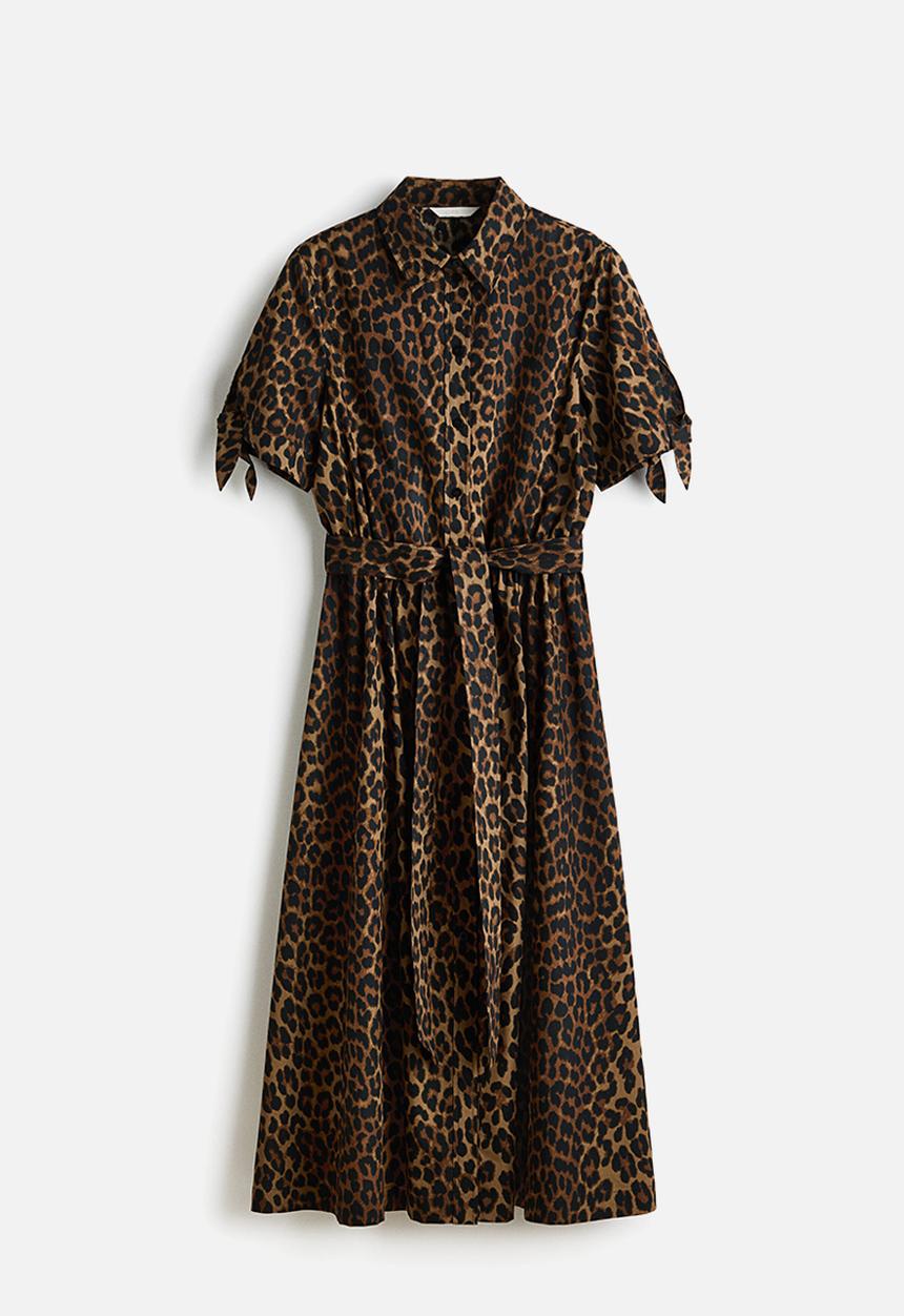H&M - Short-sleeved shirt dress - beige/leopard print