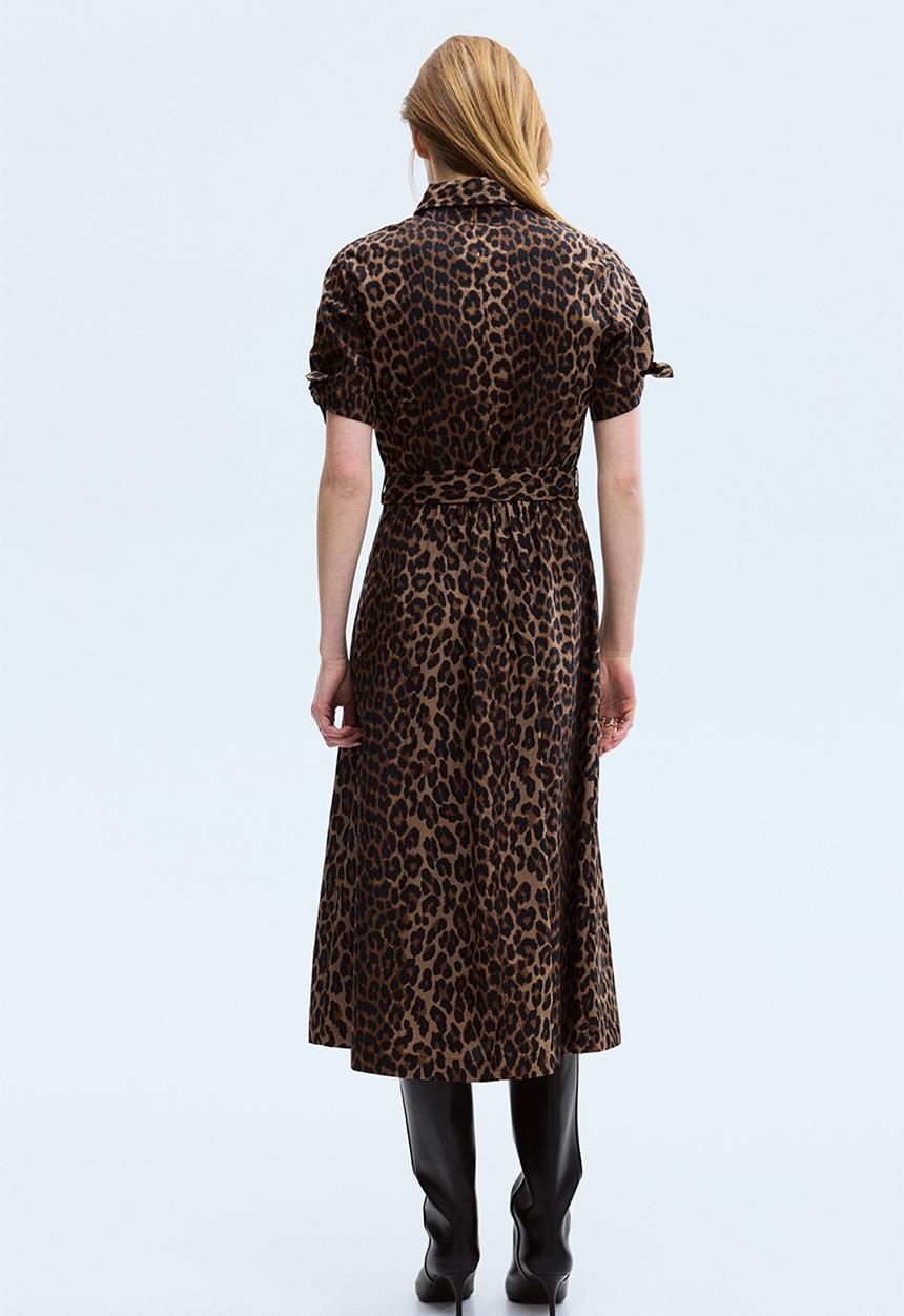 H&M - Short-sleeved shirt dress - beige/leopard print