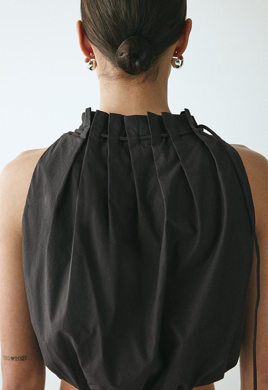 H&M - Drawstring-detail poplin top - dark grey