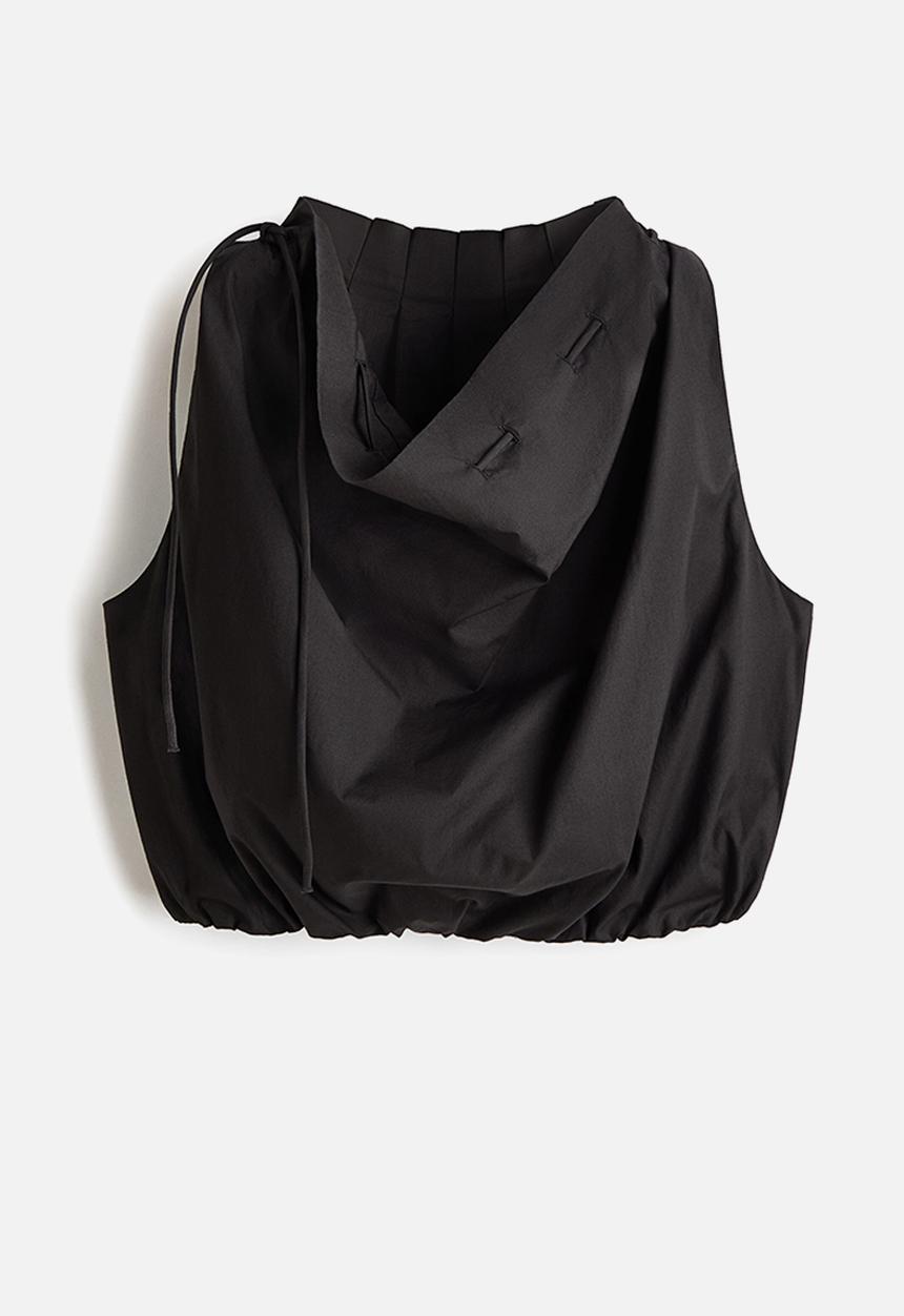 H&M - Drawstring-detail poplin top - dark grey