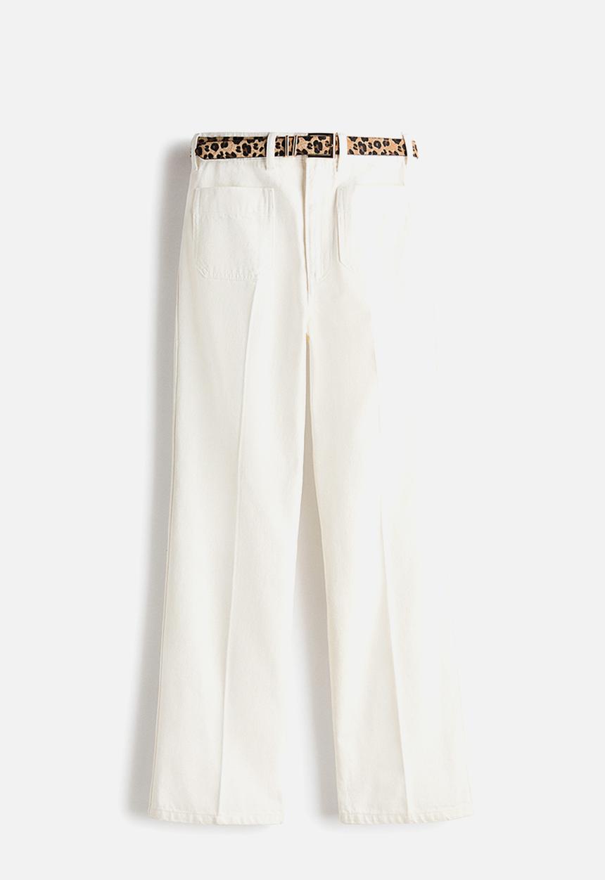 H&M - Straight leg high waist jeans - white/leopard print