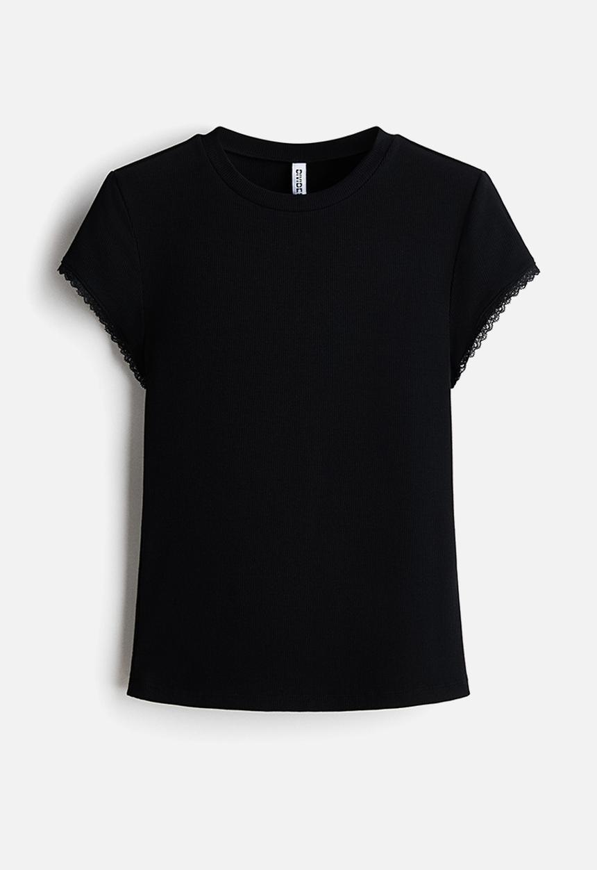 H&M - Lace-trimmed viscose T-shirt - black
