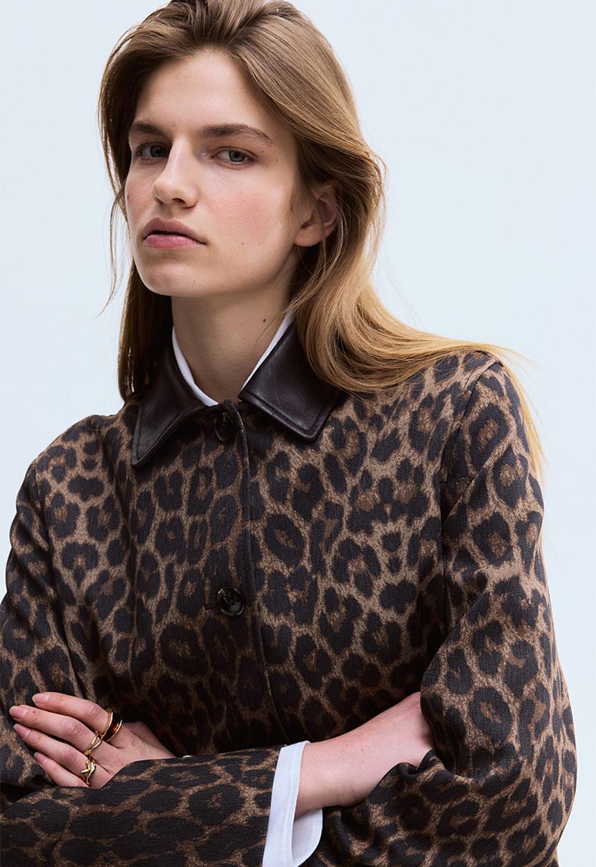 H&M - Twill car coat - brown/leopard print