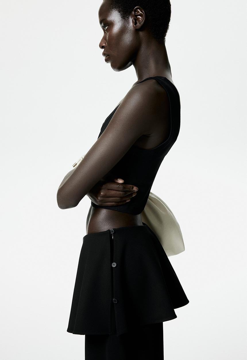H&M - Skirt-layered barrel-leg trousers - black