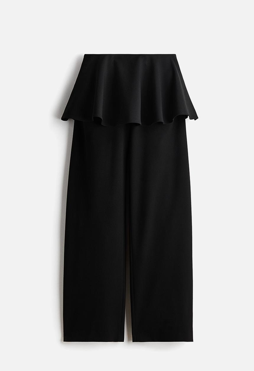 H&M - Skirt-layered barrel-leg trousers - black
