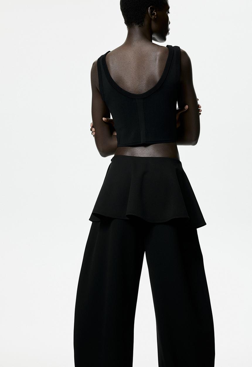 H&M - Skirt-layered barrel-leg trousers - black