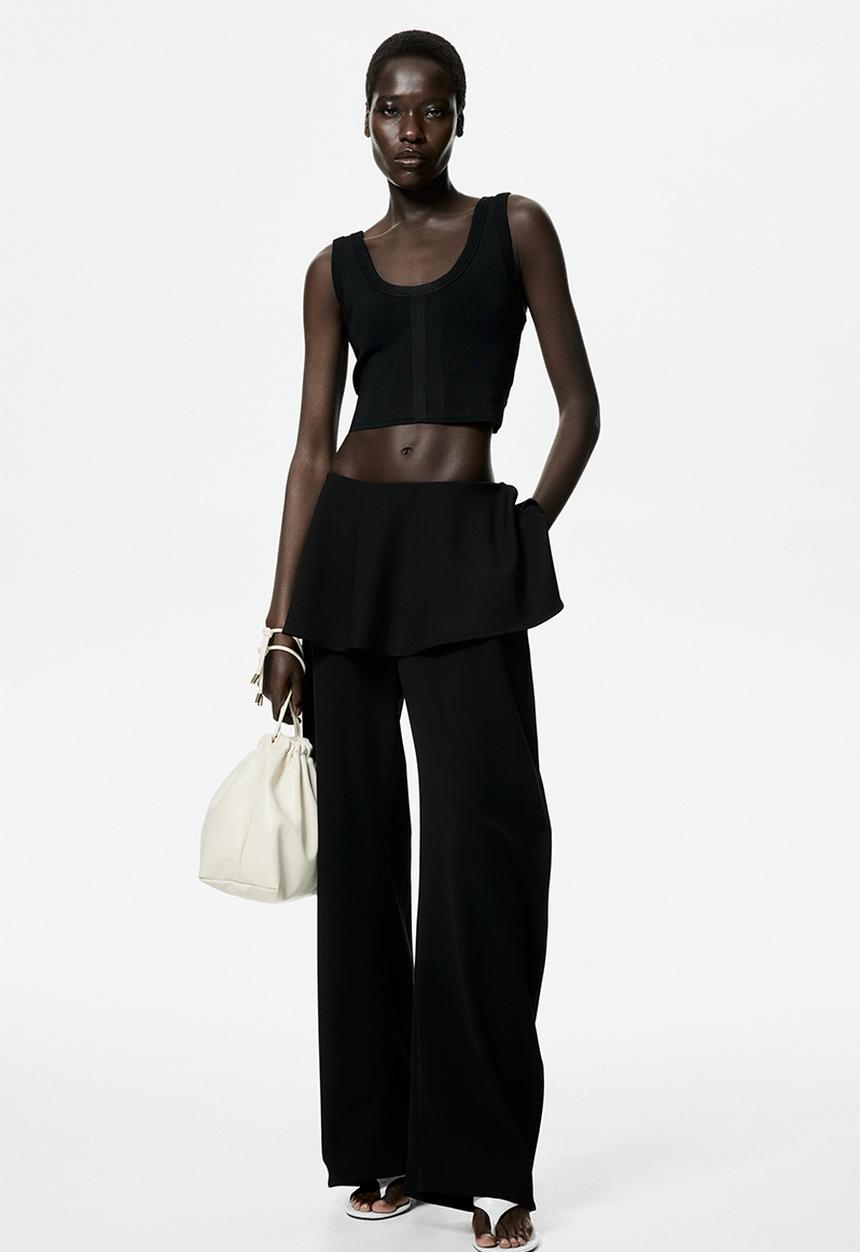 H&M - Skirt-layered barrel-leg trousers - black