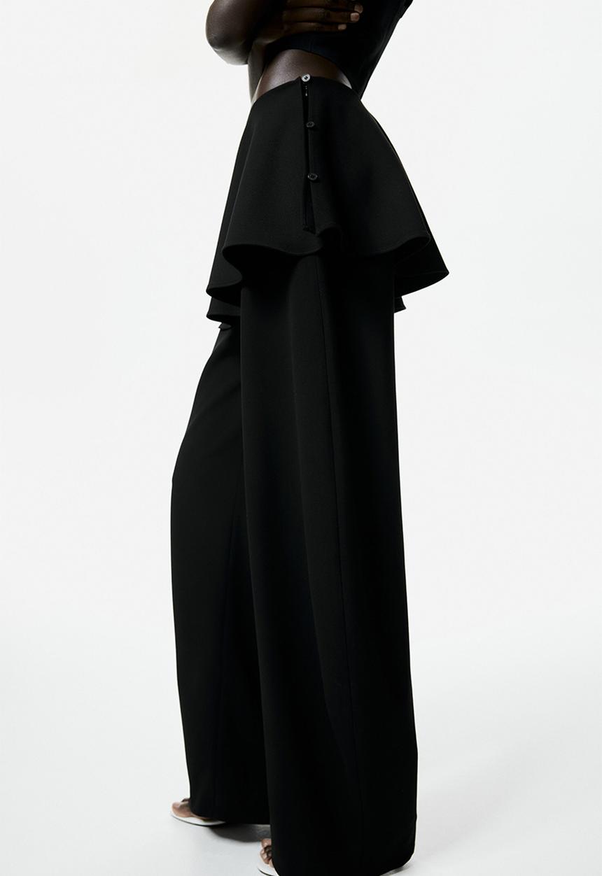 H&M - Skirt-layered barrel-leg trousers - black