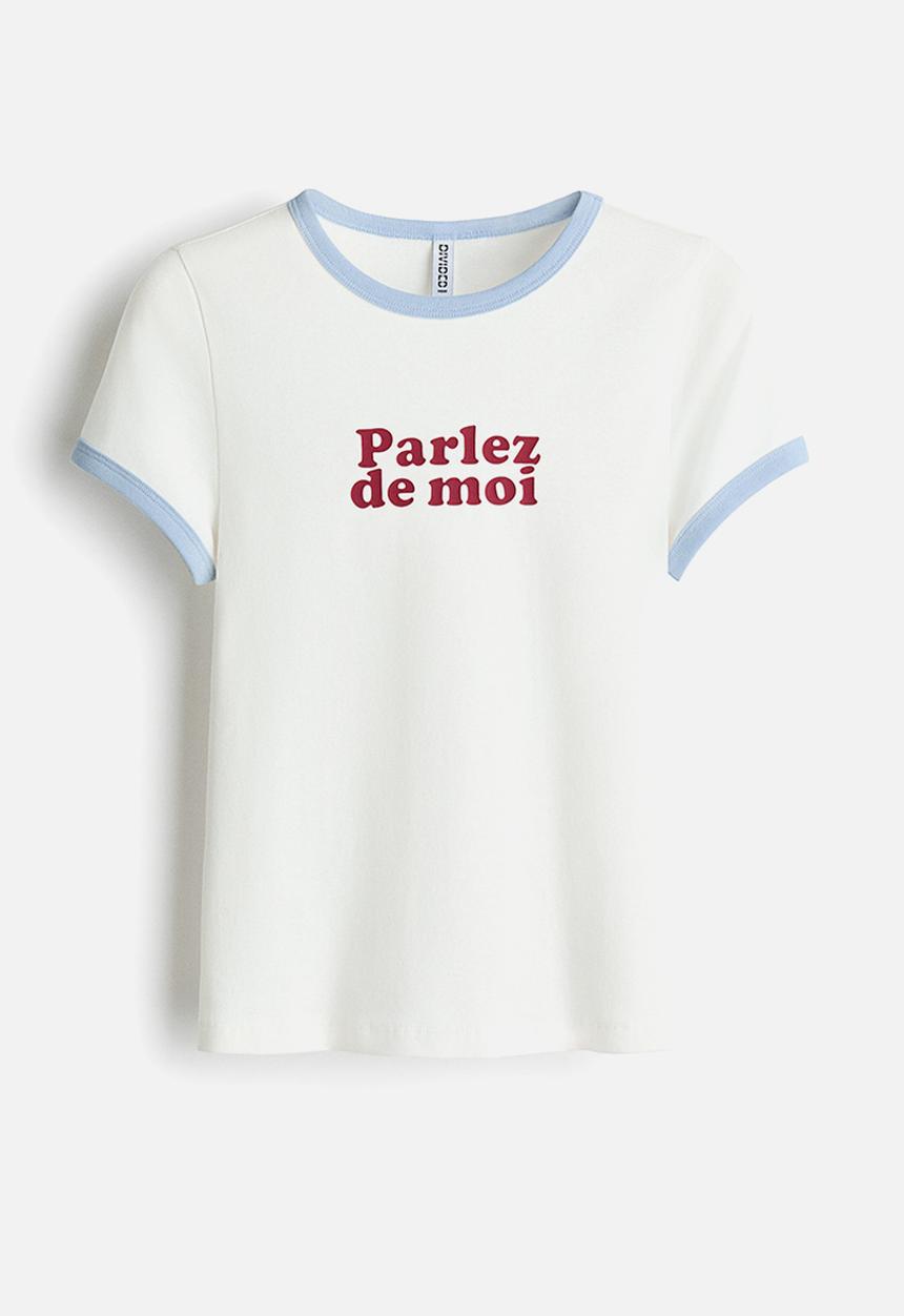 H&M - Print-motif t-shirt - white/parlez de moi