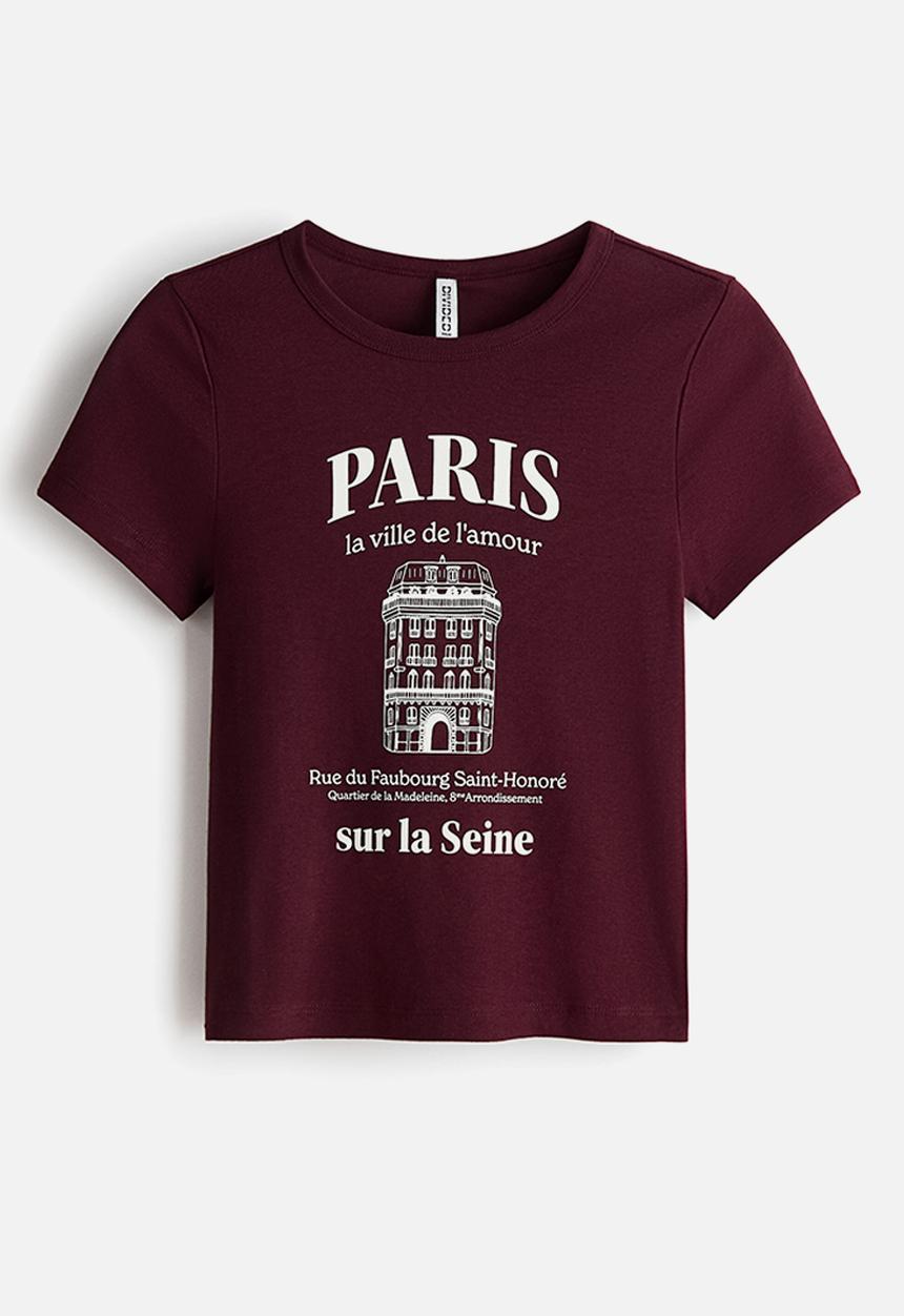 H&M - Print-motif t-shirt - burgundy/paris