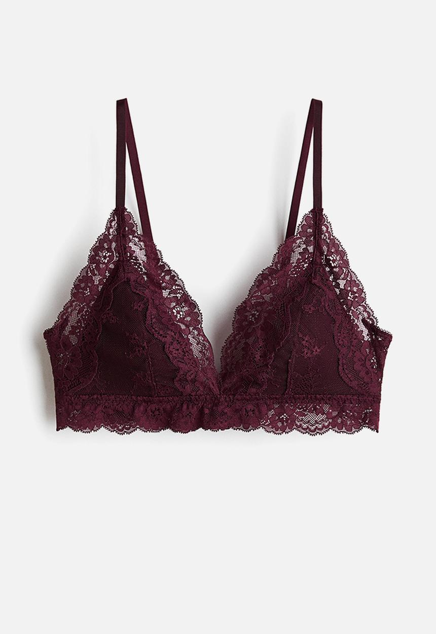 H&M - Padded soft lace bra - burgundy