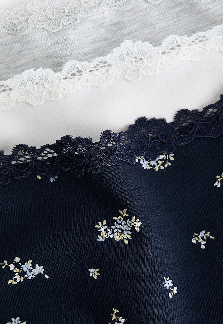 H&M - 3-pack lace-trimmed hipster briefs - cream/navy blue/floral