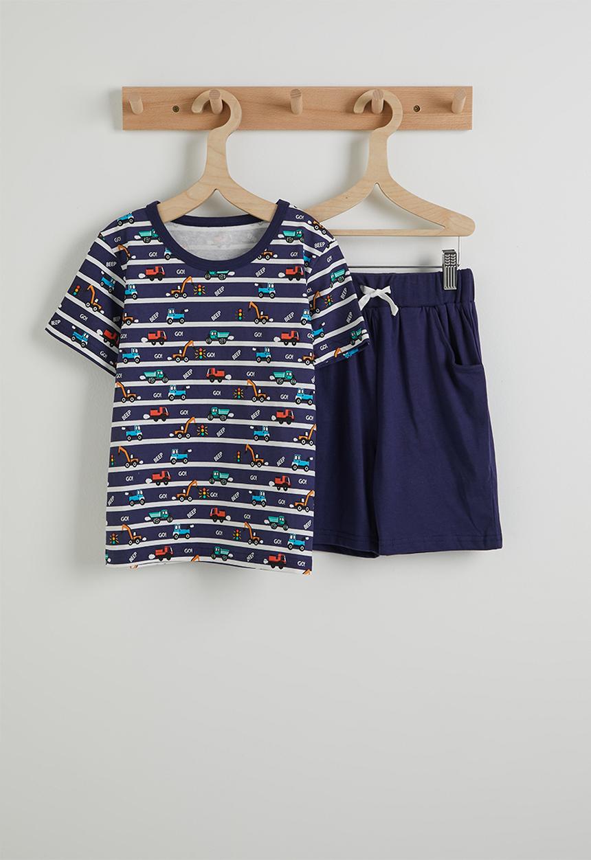 Pop Candy - Aop tee and plain shorts - navy stripes/navy