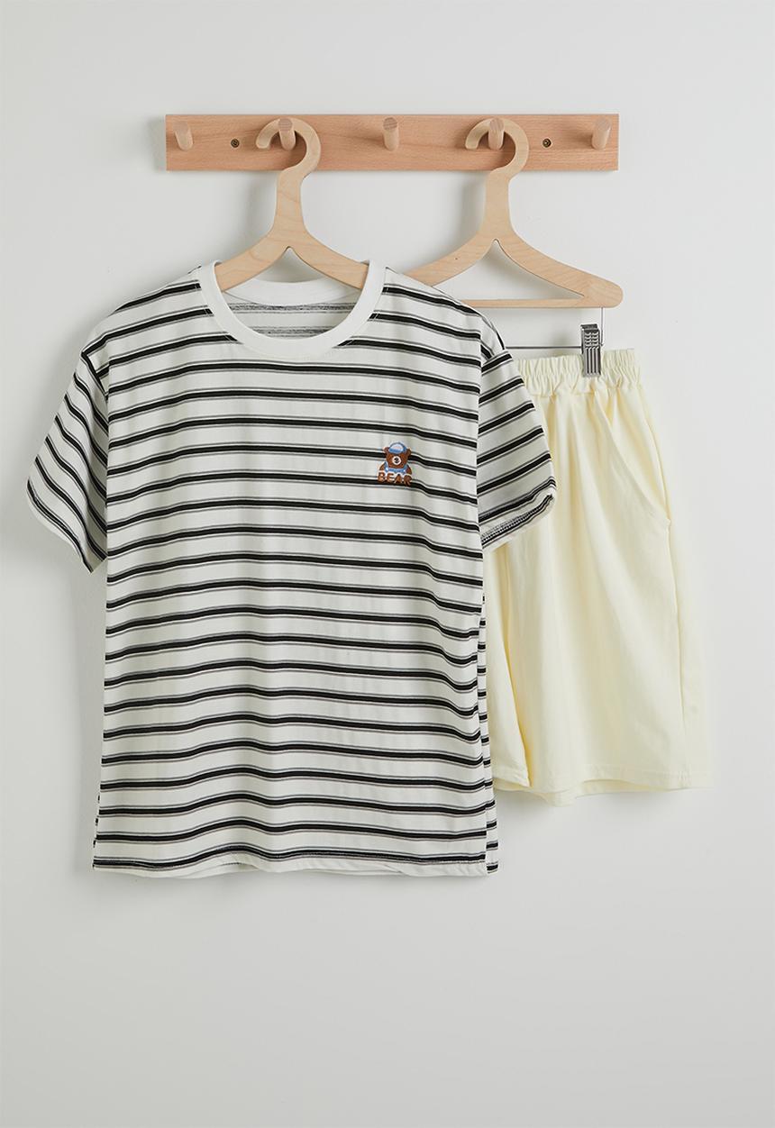 Pop Candy - Crew neck tee with shorts - black stripes/cream