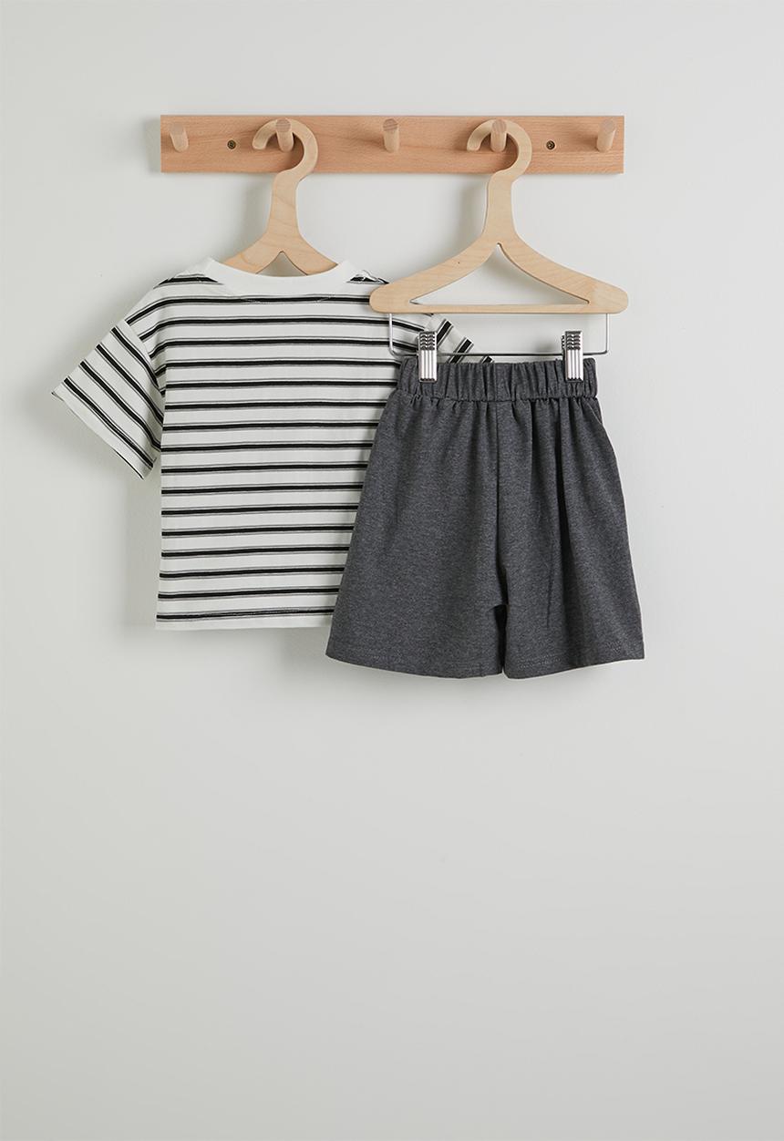 Pop Candy - Crew neck tee & shorts - black stripes & grey