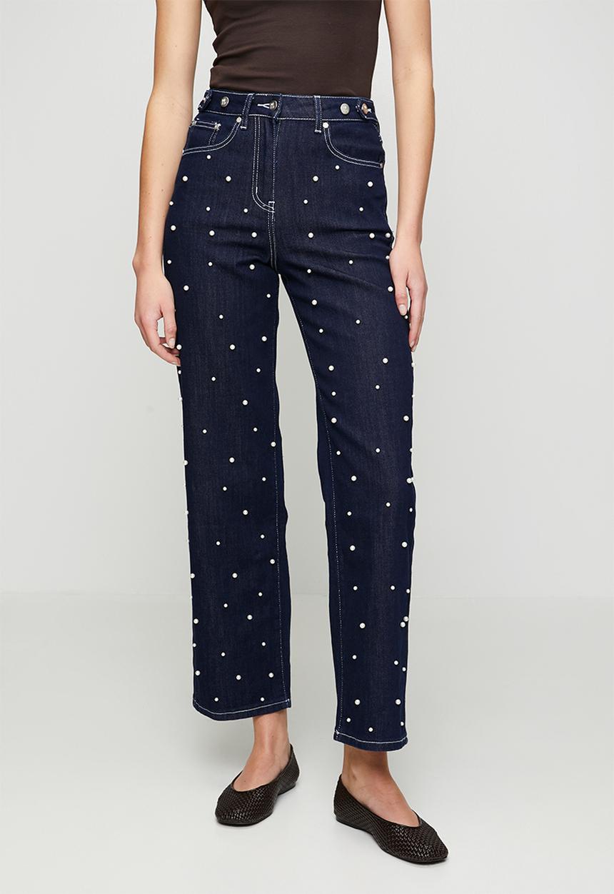 Me&B - Straight Leg Jean with Pearls - Dark Wash