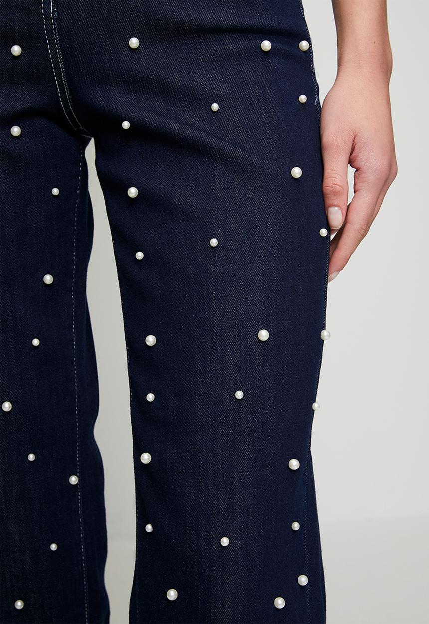 Me&B - Straight Leg Jean with Pearls - Dark Wash