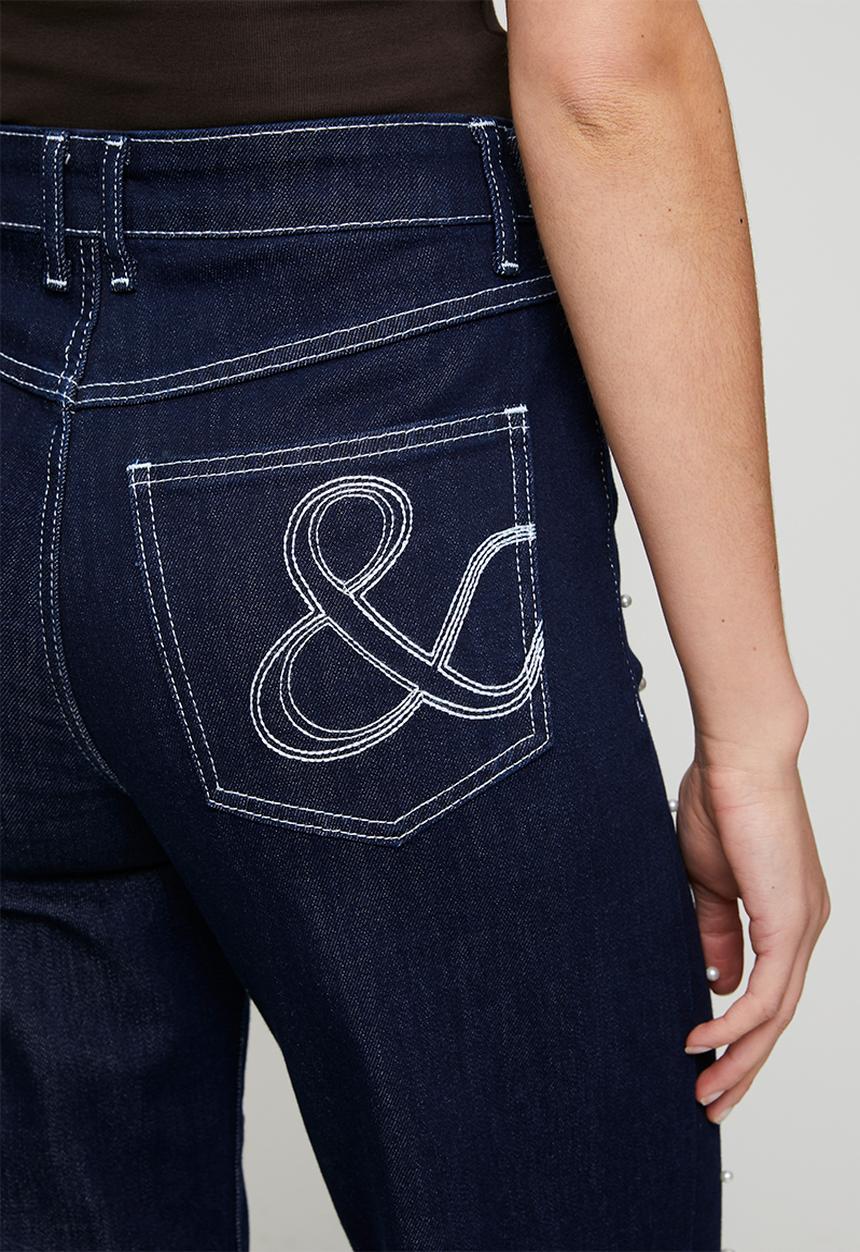 Me&B - Straight Leg Jean with Pearls - Dark Wash