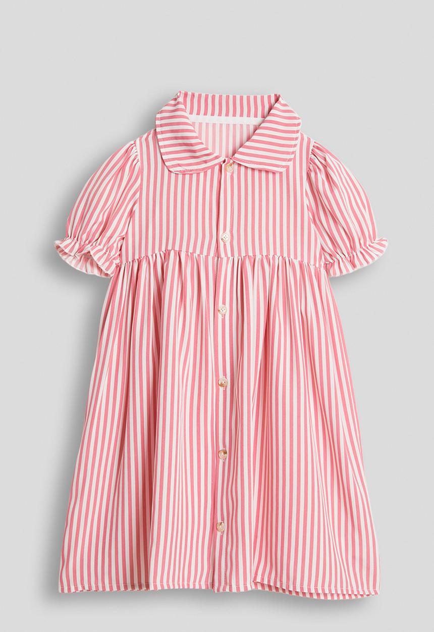 Pop Candy - Button-front puff sleeve dress - red stripes