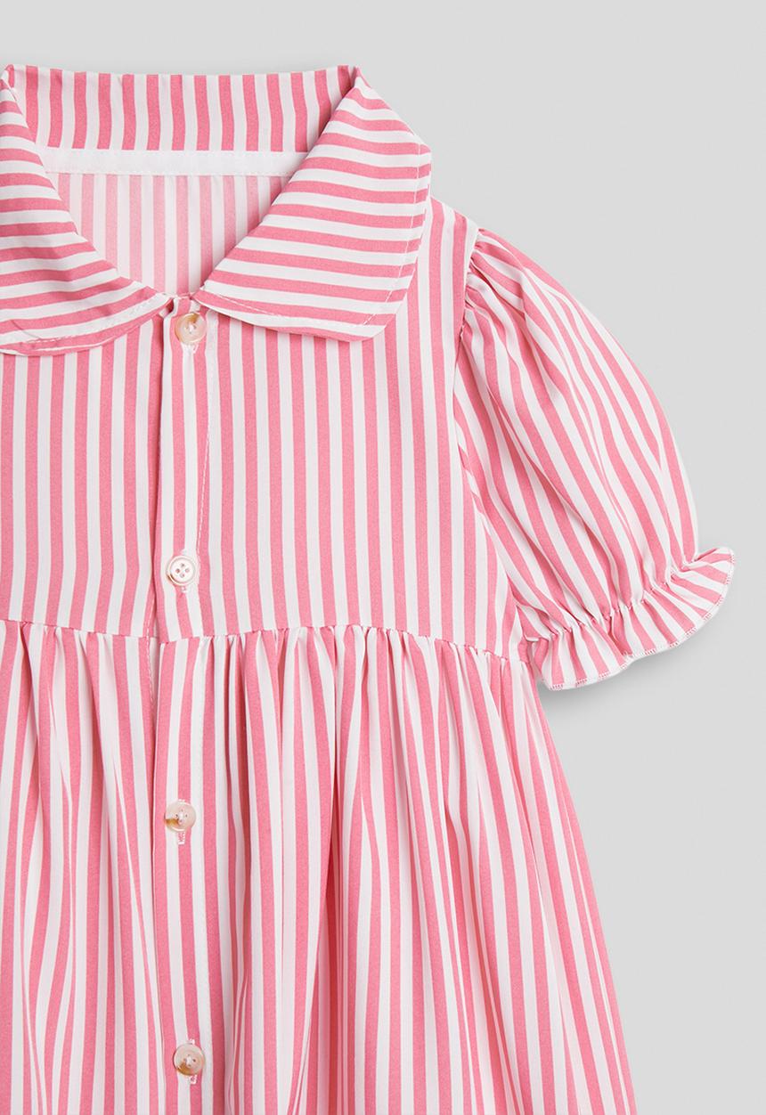 Pop Candy - Button-front puff sleeve dress - red stripes