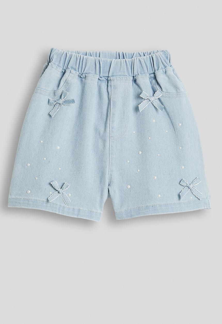 Pop Candy - Bow applique denim shorts - light blue