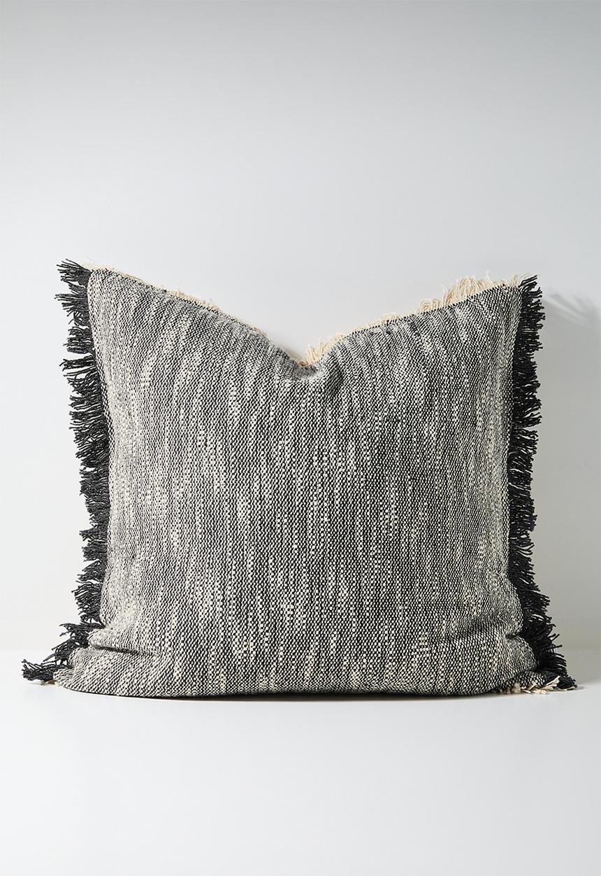 Sixth Floor - Woven Double Fringed Cushion Cover - Charcoal
