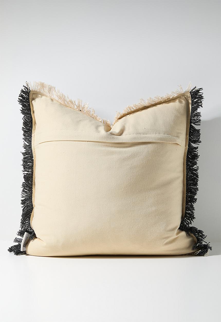 Sixth Floor - Woven Double Fringed Cushion Cover - Charcoal