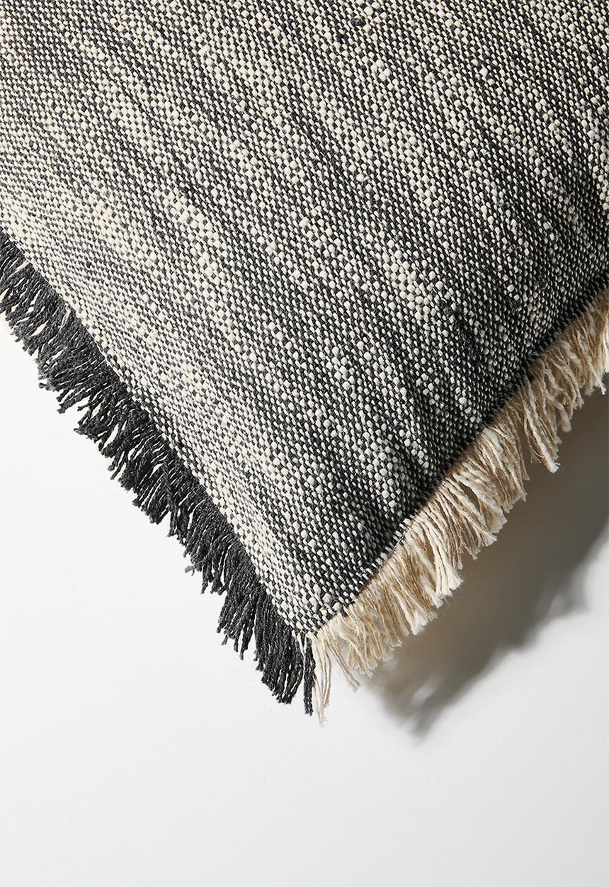 Sixth Floor - Woven Double Fringed Cushion Cover - Charcoal