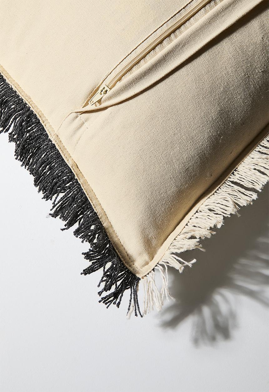 Sixth Floor - Woven Double Fringed Cushion Cover - Charcoal