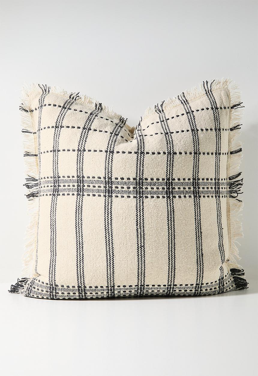 Sixth Floor - Woven Check Cushion Cover - Charcoal & Neutral