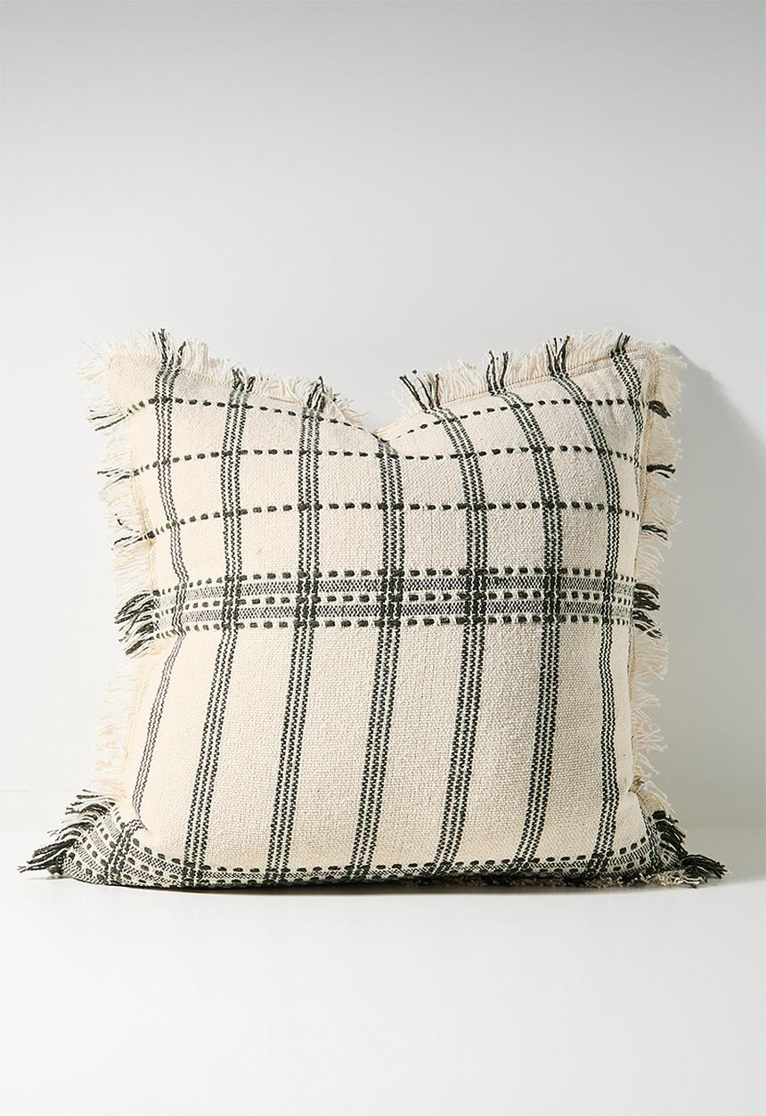 Sixth Floor - Woven Check Cushion Cover - Olive & Neutral