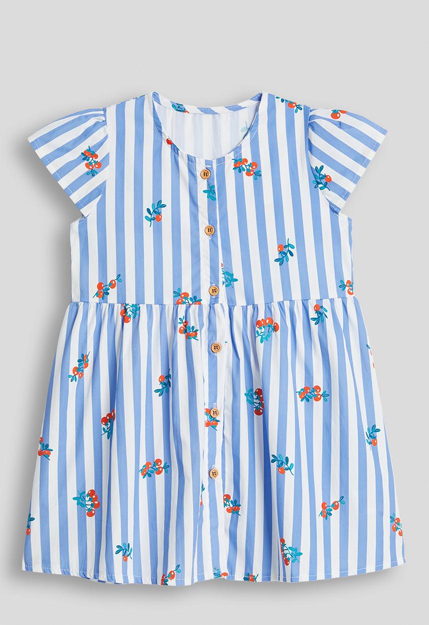 Pop Candy - Cherry aop skater dress - blue stripes