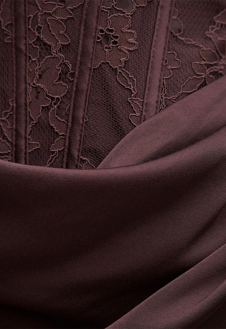 Forever New - Ivy lace corset drape maxi dress in dark chocolate