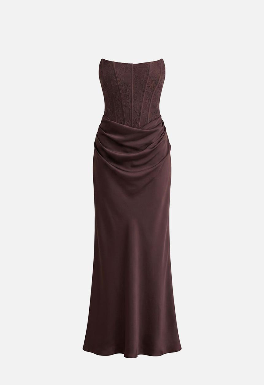 Forever New - Ivy lace corset drape maxi dress in dark chocolate