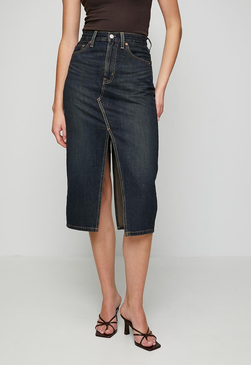 Levi’s® - Decon Slit Midi Skirt - High Vibration Skirt - Dark Indigo - Worn In